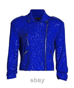 Génération Amour Veste Moto à Sequins Whitney Bleu Cobalt Taille S