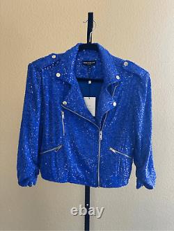 Génération Amour Veste Moto à Sequins Whitney Bleu Cobalt Taille S