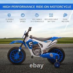 HOMCOM Moto électrique pour enfants 12V avec roues d'entraînement Bleu