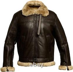 Hommes Pilote de vol Aviateur Volant Bomber Fourrure Shearling Ceinture