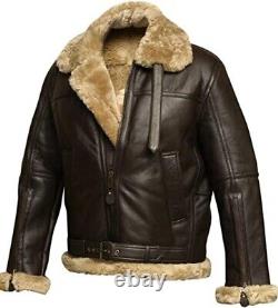 Hommes Pilote de vol Aviateur Volant Bomber Fourrure Shearling Ceinture