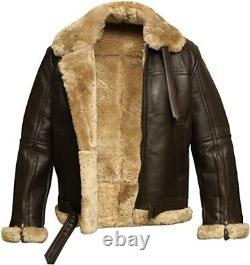 Hommes Pilote de vol Aviateur Volant Bomber Fourrure Shearling Ceinture