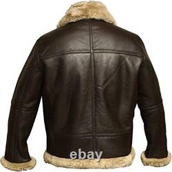 Hommes Pilote de vol Aviateur Volant Bomber Fourrure Shearling Ceinture