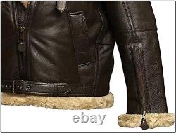 Hommes Pilote de vol Aviateur Volant Bomber Fourrure Shearling Ceinture