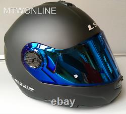 Ls2 Flip Up Avant Moto Moto Casque Matt Black Teinté Bleu Visor