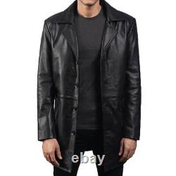 Manteau en cuir noir pour homme Gotham de Donal Logue authentique