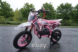 Mini Dirtbike Moto-cross TWIN ÉCHAPPEMENT Rose 49cc Essence Tout Terrain