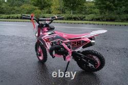 Mini Dirtbike Moto-cross TWIN ÉCHAPPEMENT Rose 49cc Essence Tout Terrain