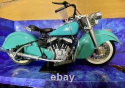 Modèle de Moto Diecast 1/6 Indian Turquoise avec Pneus Blanches Usagés
