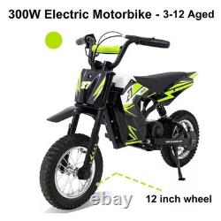 Moto Électrique pour Enfants 12'' 300W Vélo de Montagne 36V 4Ah 25km/h 3 Vitesses - Vert