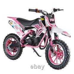 Moto tout-terrain pour enfants rose 49cc 2 temps avec bande de puissance à essence et freins à disque avant et arrière Royaume-Uni