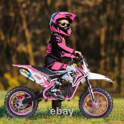 Moto tout-terrain pour enfants rose 49cc 2 temps avec bande de puissance à essence et freins à disque avant et arrière Royaume-Uni