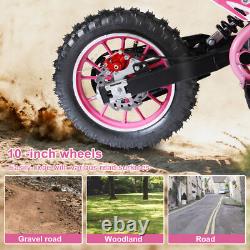 Moto tout-terrain pour enfants rose 49cc 2 temps avec bande de puissance à essence et freins à disque avant et arrière Royaume-Uni