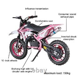 Moto tout-terrain pour enfants rose 49cc 2 temps avec bande de puissance à essence et freins à disque avant et arrière Royaume-Uni