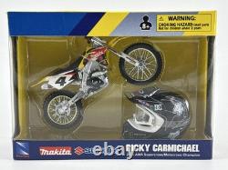 NewRay Ricky Carmichael Makita Suzuki RM-Z450 112 Moto Cross et Casque 2006 AMA