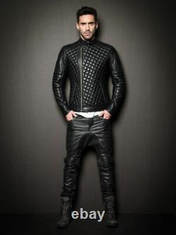 Nouvelle veste en cuir pour homme, ajustée, style biker moto, en cuir véritable de vachette MC079