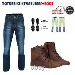 Pantalon de jeans de moto renforcé CE Chaussures de basket de moto Bottes en cuir