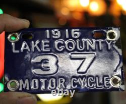 Plaque d'immatriculation de moto Cobalt Lake County 1916, enseigne en métal émaillé pour vélo