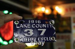 Plaque d'immatriculation de moto Cobalt Lake County 1916, enseigne en métal émaillé pour vélo