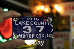 Plaque d'immatriculation de moto Cobalt Lake County 1916, enseigne en métal émaillé pour vélo
