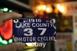 Plaque d'immatriculation de moto Cobalt Lake County 1916, enseigne en métal émaillé pour vélo