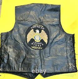 Plaque de diamant, gilet de motard en cuir de buffle noir avec patchs militaires pour vétérans vintage