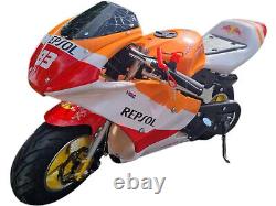 Réplique de moto de poche mini 49cc, moto tout-terrain de course à essence