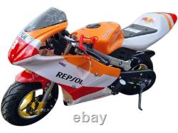 Réplique de moto de poche mini 49cc, moto tout-terrain de course à essence