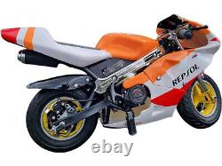 Réplique de moto de poche mini 49cc, moto tout-terrain de course à essence