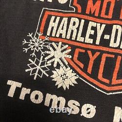 T-shirt Harley Davidson des années 90 à deux faces XL avec des flammes Twin Cam Tromso en Norvège