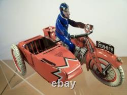 TRÈS BELLE MOTOCYCLETTE EN TÔLE ET SIDECAR (SFA PARIS) (ANNÉES 1940/50) (ÉTAT TRÈS PROCHE DU NEUF)