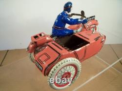 TRÈS BELLE MOTOCYCLETTE EN TÔLE ET SIDECAR (SFA PARIS) (ANNÉES 1940/50) (ÉTAT TRÈS PROCHE DU NEUF)