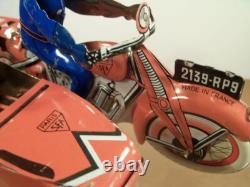 TRÈS BELLE MOTOCYCLETTE EN TÔLE ET SIDECAR (SFA PARIS) (ANNÉES 1940/50) (ÉTAT TRÈS PROCHE DU NEUF)