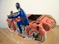 TRÈS BELLE MOTOCYCLETTE EN TÔLE ET SIDECAR (SFA PARIS) (ANNÉES 1940/50) (ÉTAT TRÈS PROCHE DU NEUF)