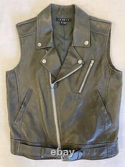 Théorie SAMISON Veste de moto sans manches en cuir vert Taille P $855