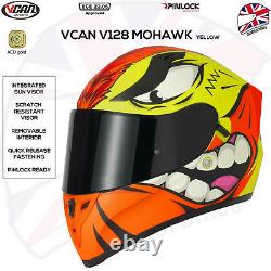 Vcan V128 Dual Visor Full Face Casque De Moto Mohawk Jaune Viseur Noir Gratuit