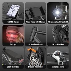 Vélo Électrique Mini Mountain Q20 Pliable E-Bike 48V 15AH Pneus Épais 20 Pouces