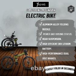 Vélo de montagne électrique pliant Yasyas 26, moteur 250W, batterie 36V, vert armée G4