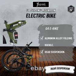 Vélo de montagne électrique pliant Yasyas 26, moteur 250W, batterie 36V, vert armée G4