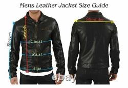 Véritable veste en cuir d'agneau pour hommes, noire, avec deux poches poitrine et deux poches à la taille.