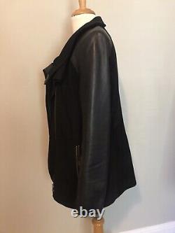 Veste asymétrique en daim et cuir noir Lamarque avec fermeture éclair intégrale, grand col - Taille L