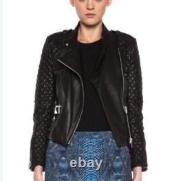 Veste de motard en cuir matelassé noir Barbara Bui de 1500 $, taille M US 8