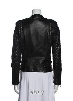 Veste de motard en cuir matelassé noir Barbara Bui de 1500 $, taille M US 8