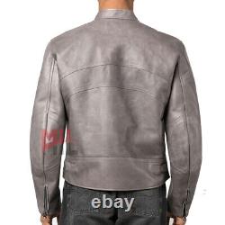 Veste de motard en cuir véritable gris pour hommes fait main sur mesure