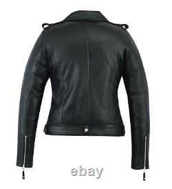 Veste de moto classique en cuir de mouton véritable pour femmes, couleur noire