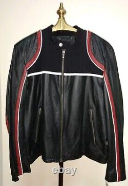 Veste de moto de type Cafe Racer en cuir et nylon légal dans les rues des Territoires du Nord-Ouest, noir, rouge et blanc, taille LG