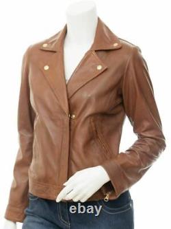 Veste de moto en cuir élégante pour femme en agneau véritable ajustée vintage.