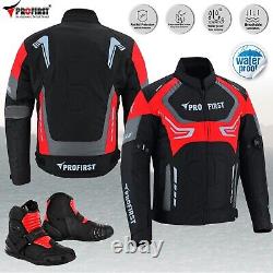 Veste de moto en cuir imperméable pour homme avec bottes renforcées CE