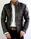 Veste De Moto En Cuir Véritable Noir Vieilli Pour Homme, Style Biker Vintage Café Racer