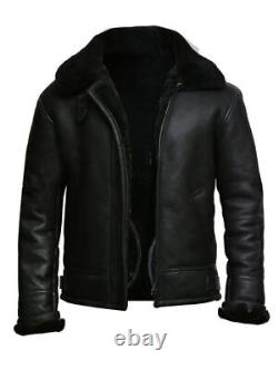 Veste de pilote en cuir véritable noir Raf B3 Aviator en peau de mouton bombardier volant